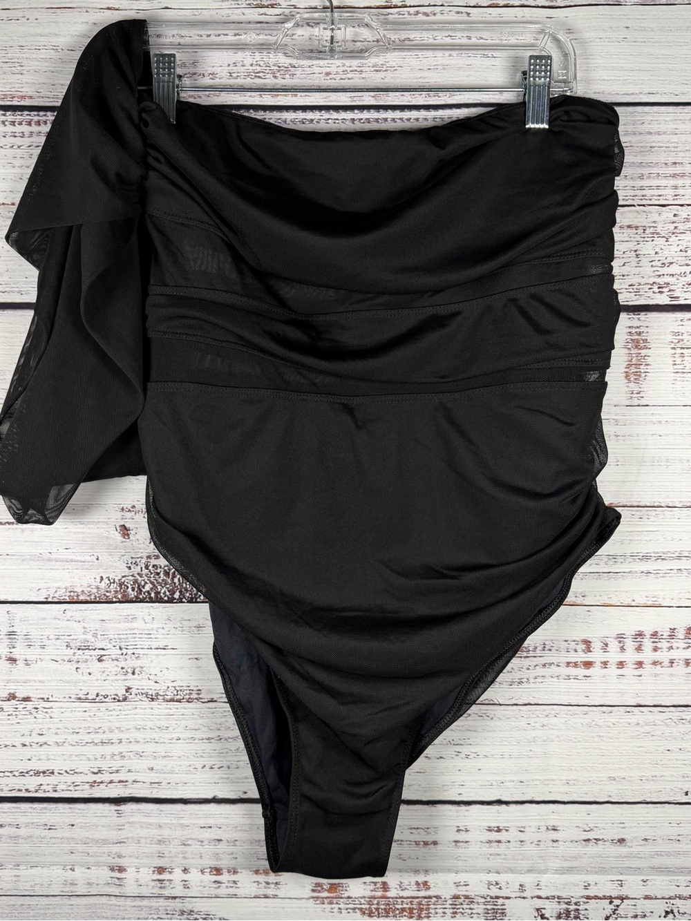 Zara Black One-Shoulder Mesh Panel One-Piece Swimsuit - Picture 2 of 7